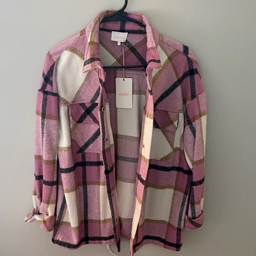 Entro Pink and White Plaid Button Down Shirt